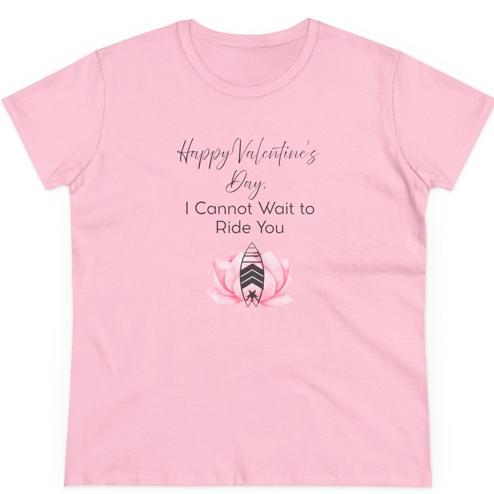 Pink t-shirt with Valentine's Day text and graphic on a white background