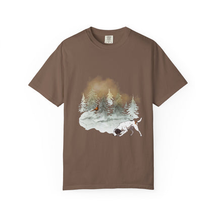 Dog & Pine Forest T-Shirt — Watercolor Hunting Pointer Tee