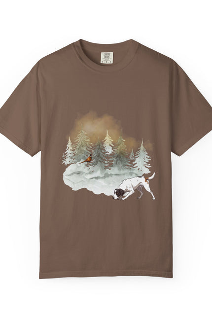 Dog & Pine Forest T-Shirt — Watercolor Hunting Pointer Tee