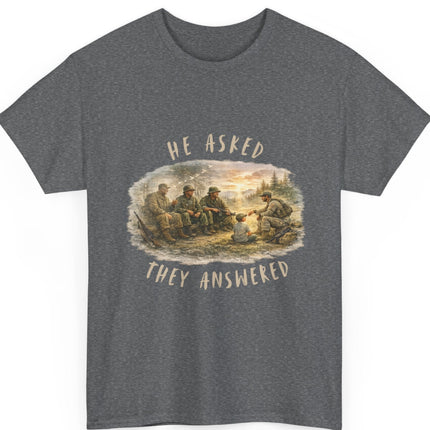 Veterans Watercolor Generations Unisex Tee 'He Asked They Answered' Memorial Military Tribute
