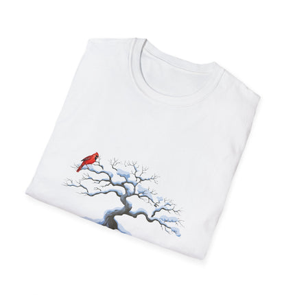 Cardinal on Wintery Tree T-Shirt — Minimal Nature Graphic Tee