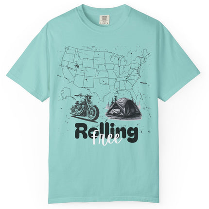 Chalky mint t-shirt with graphic design and text on a white background