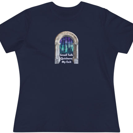 Navy blue t-shirt with a graphic design on a white background
