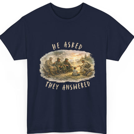 Veterans Watercolor Generations Unisex Tee 'He Asked They Answered' Memorial Military Tribute