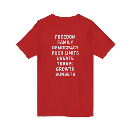 Inspiration Words V-Neck Unisex Tee — Pre and Post Retirement Motivational T-Shirt (Education • Family • Freedom)