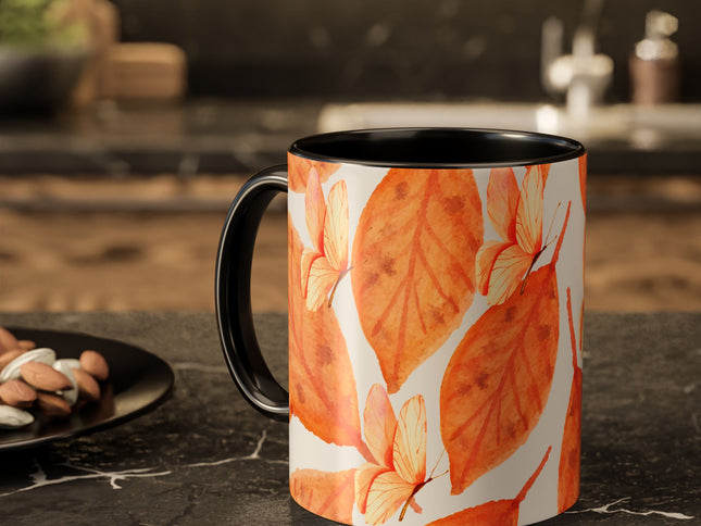 Mug with Fall Colors Autumn Leaves and Butterflies