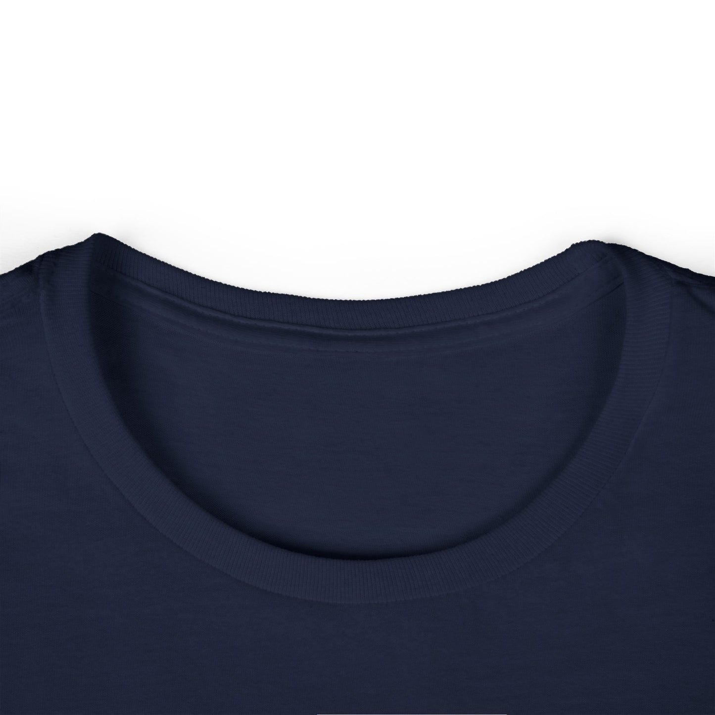 Close-up of a navy blue shirt collar on a white background