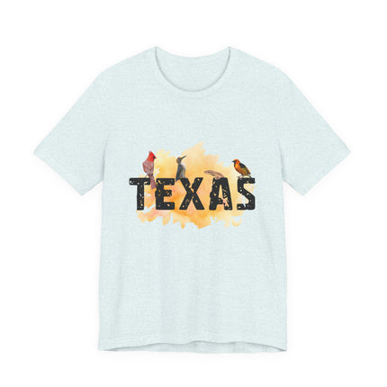 Light blue t-shirt with 'Texas' graphic on a white background
