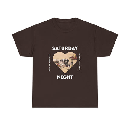 Saturday Night Besties Dog and Wine T‑Shirt — 'Fur Fire Forest Full Glass' Graphic Tee