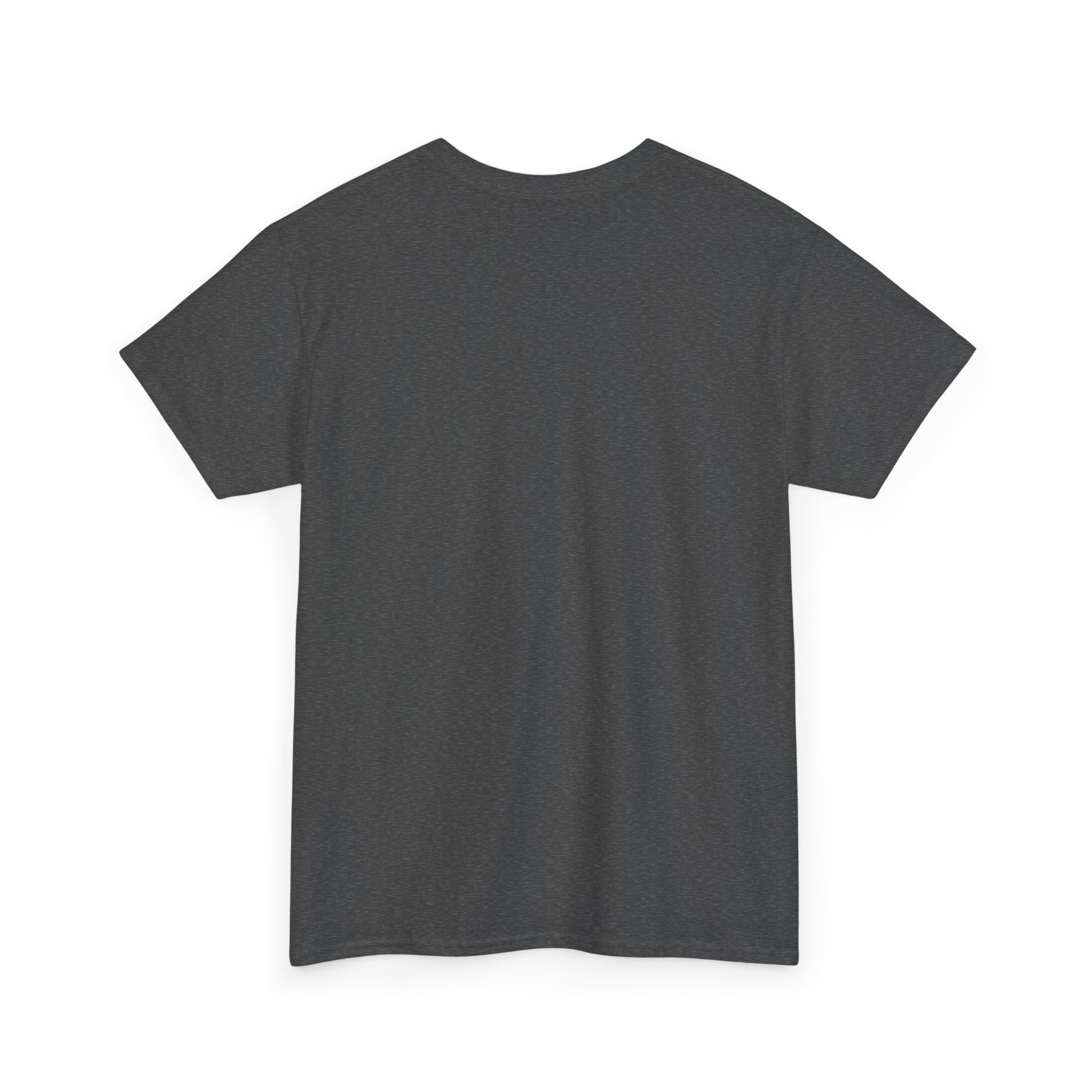 Plain back of dark gray t-shirt on a white background