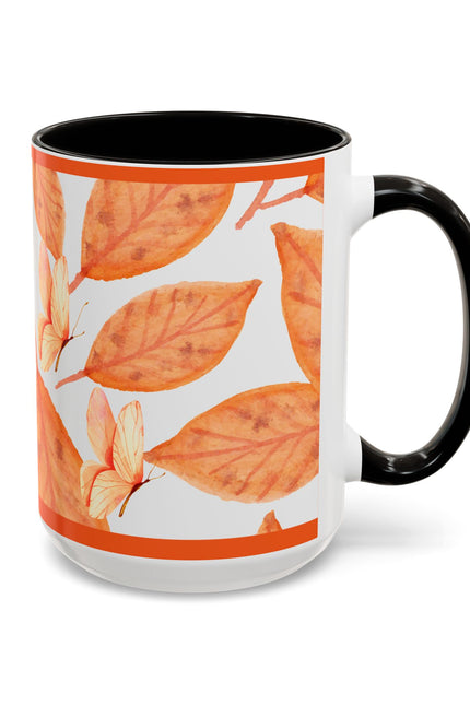 Mug with Fall Colors Autumn Leaves and Butterflies