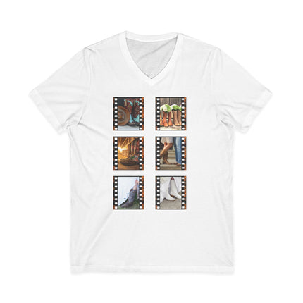 White t-shirt with six photo frames on a white background