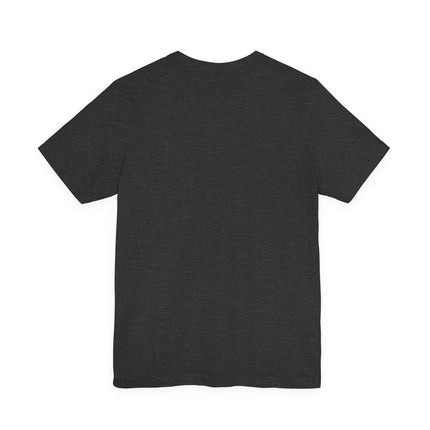 Plain back of a blackish/gray t-shirt on a white background