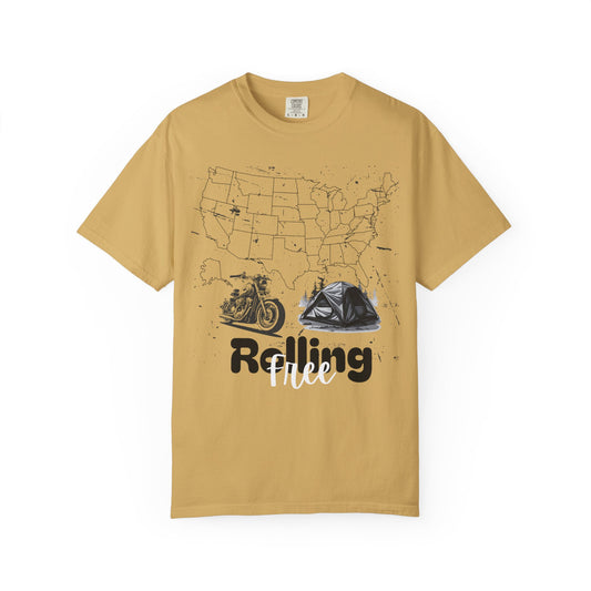 Adventure Graphic Tee, Rolling Free T-Shirt, Unisex Nature Loving Motorcycle Enthusiast