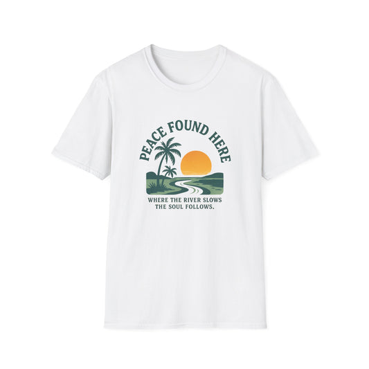 Peace Found Here Spiritual yet Beachy Vibe Unisex Softstyle T-Shirt