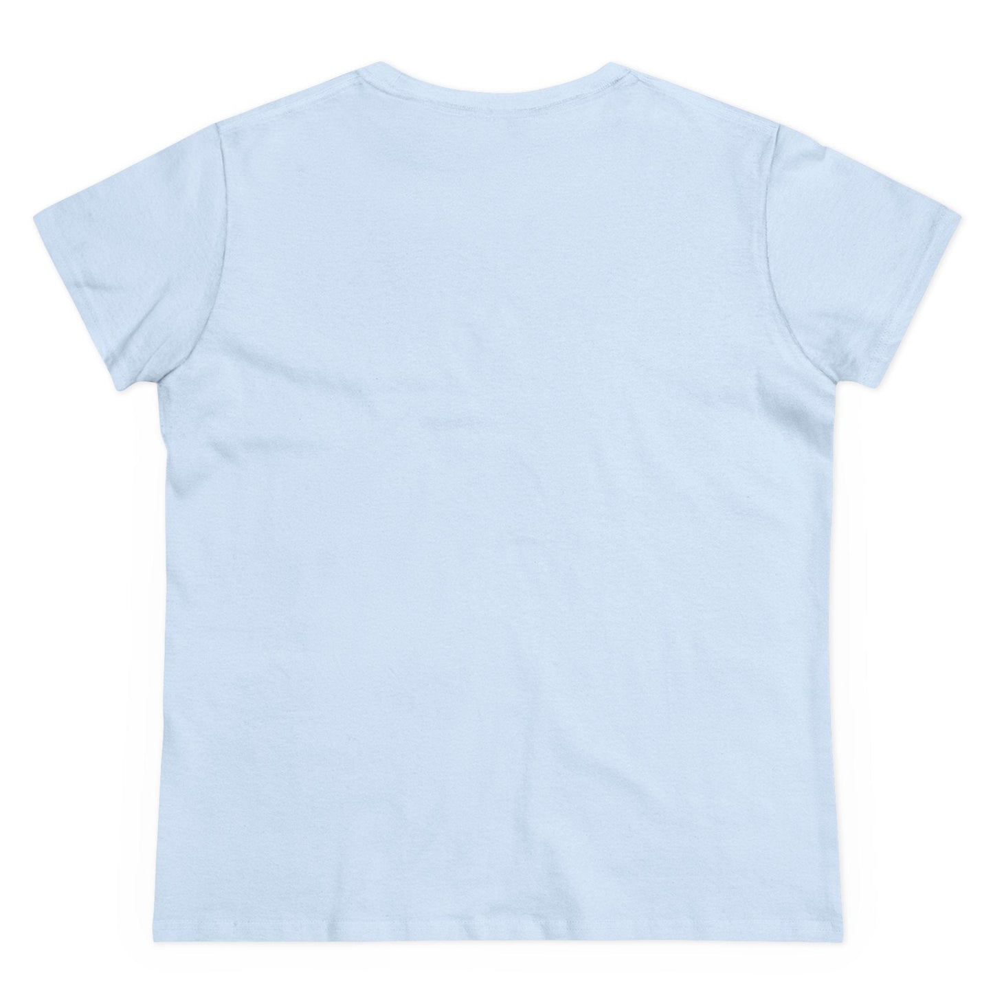 Plain back of light blue t-shirt on a white background
