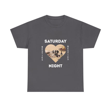 Saturday Night Besties Dog and Wine T‑Shirt — 'Fur Fire Forest Full Glass' Graphic Tee