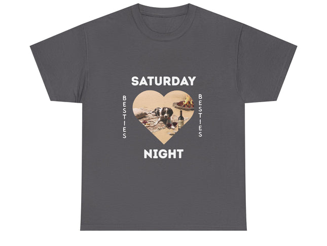 Saturday Night Besties Dog and Wine T‑Shirt — 'Fur Fire Forest Full Glass' Graphic Tee
