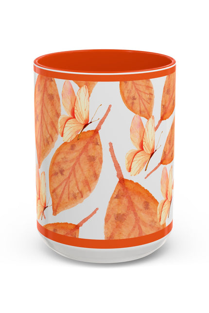 Mug with Fall Colors Autumn Leaves and Butterflies