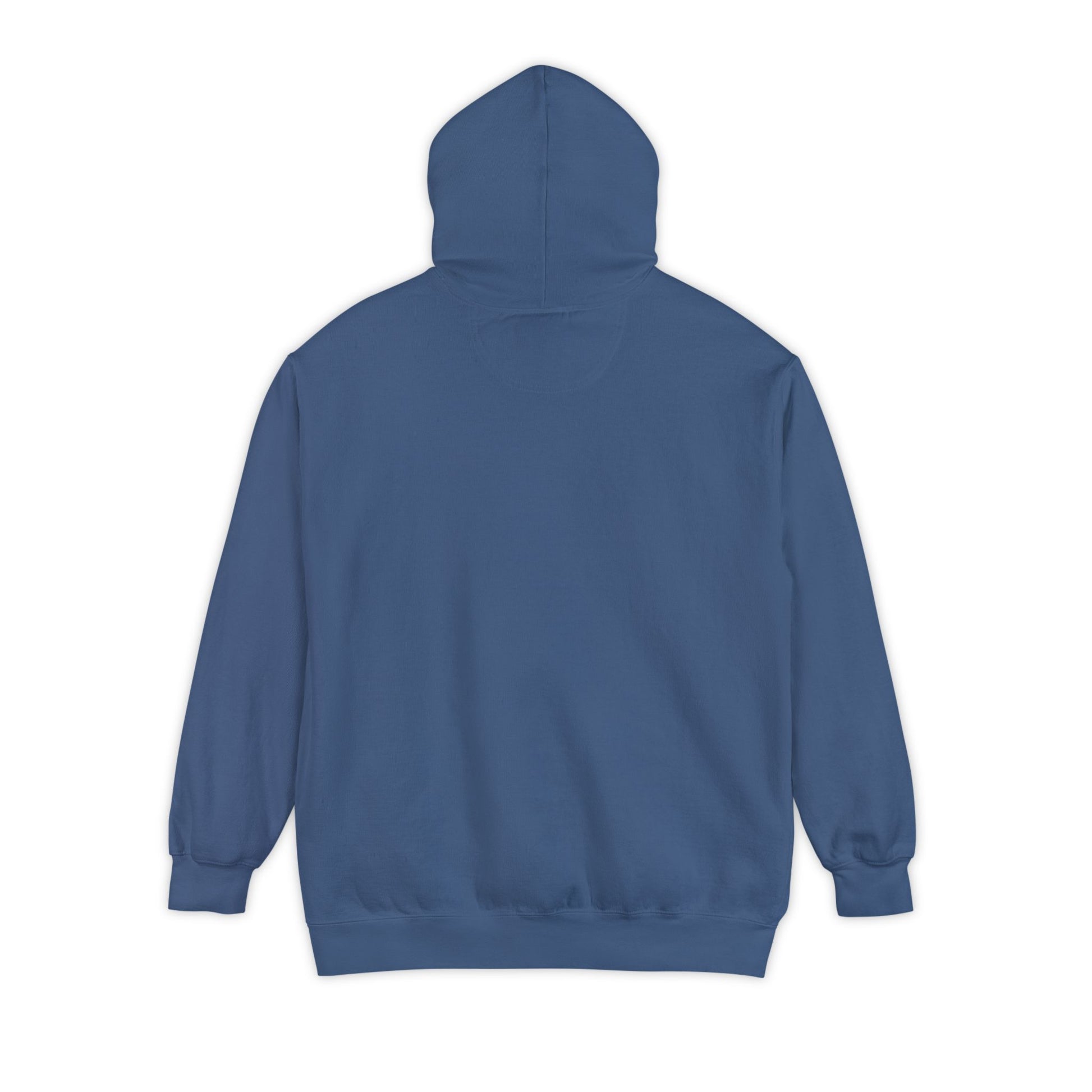 Back of blue hoodie. Plain.