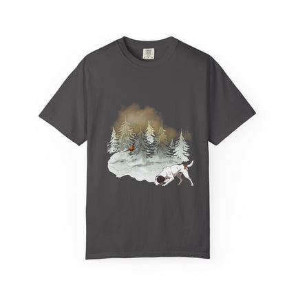 Dog & Pine Forest T-Shirt — Watercolor Hunting Pointer Tee