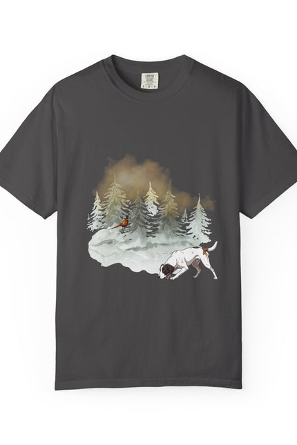 Dog & Pine Forest T-Shirt — Watercolor Hunting Pointer Tee