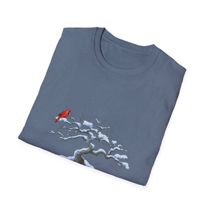Cardinal on Wintery Tree T-Shirt — Minimal Nature Graphic Tee