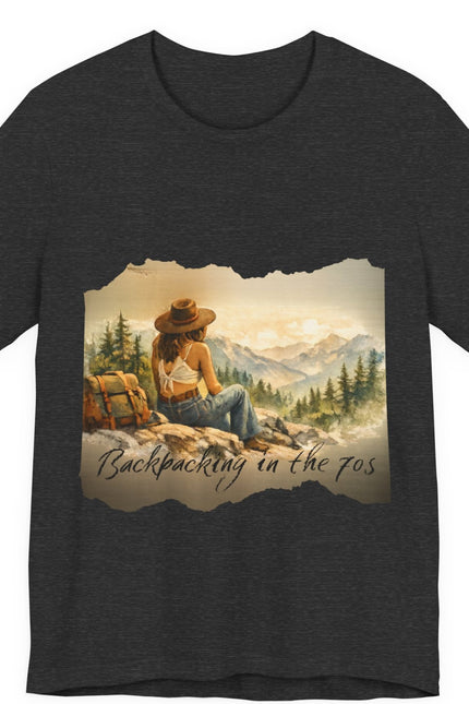 Slow, Free Peace Sign Tee 1970s Female Backpacker Retro Travel Unisex T-Shirt