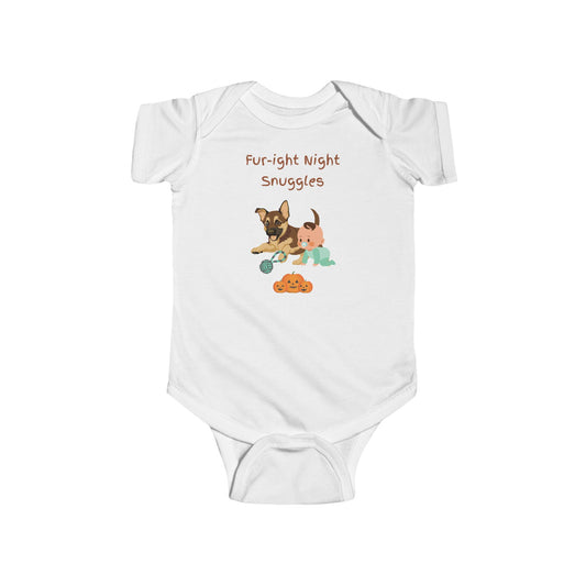 Fur-ight Night Snuggles Halloween Onesie Baby Cuddling German Shepherd
