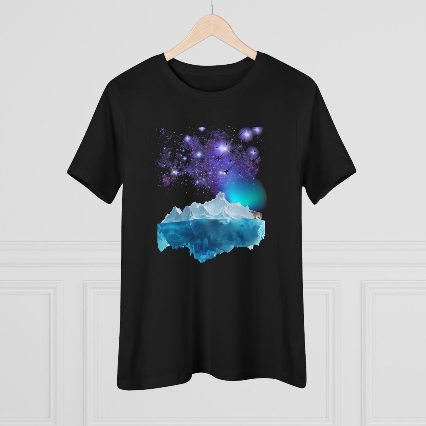 Northern Lights Polar Bear Tee Aurora Sky & Iceberg Women's Cotton T-Shirt