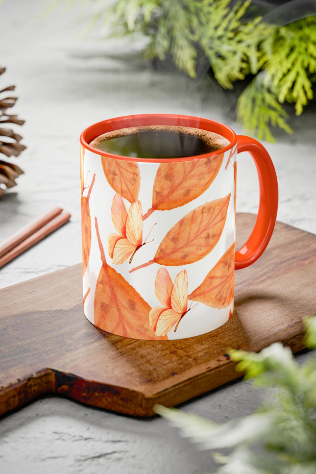 Mug with Fall Colors Autumn Leaves and Butterflies