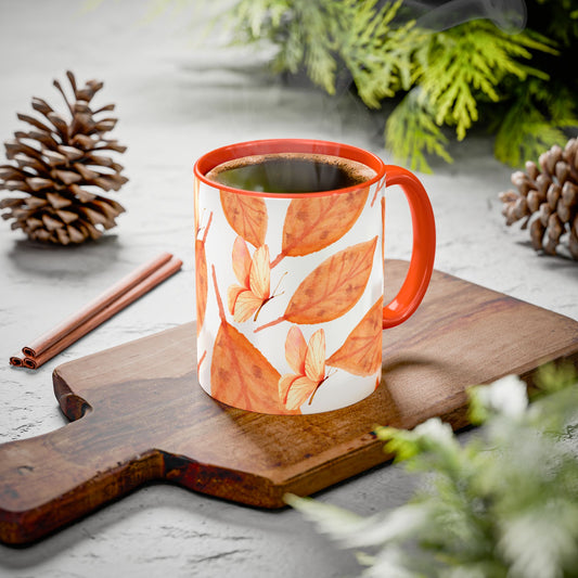 Mug with Fall Colors Autumn Leaves and Butterflies