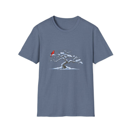 Cardinal on Wintery Tree T-Shirt — Minimal Nature Graphic Tee