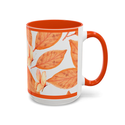 Mug with Fall Colors Autumn Leaves and Butterflies
