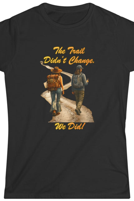 Black t-shirt with graphic design and text on a white background