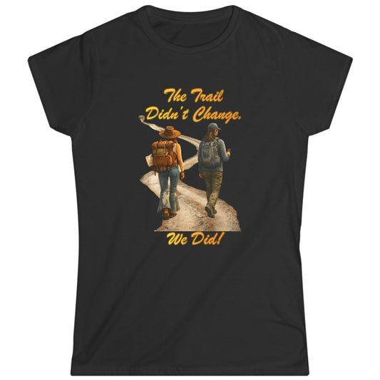 Black t-shirt with graphic design and text on a white background