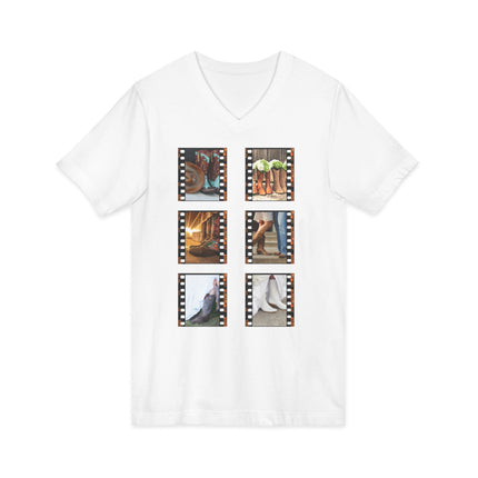 White t-shirt with six photo frames on a white background