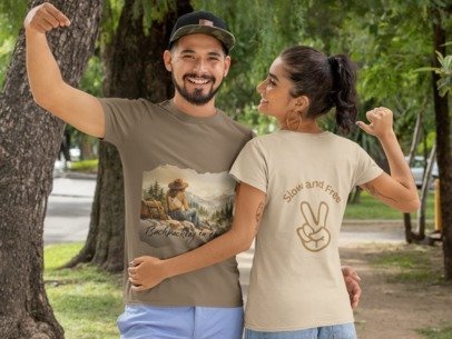 Slow, Free Peace Sign Tee 1970s Backpacking Unisex T-Shirt