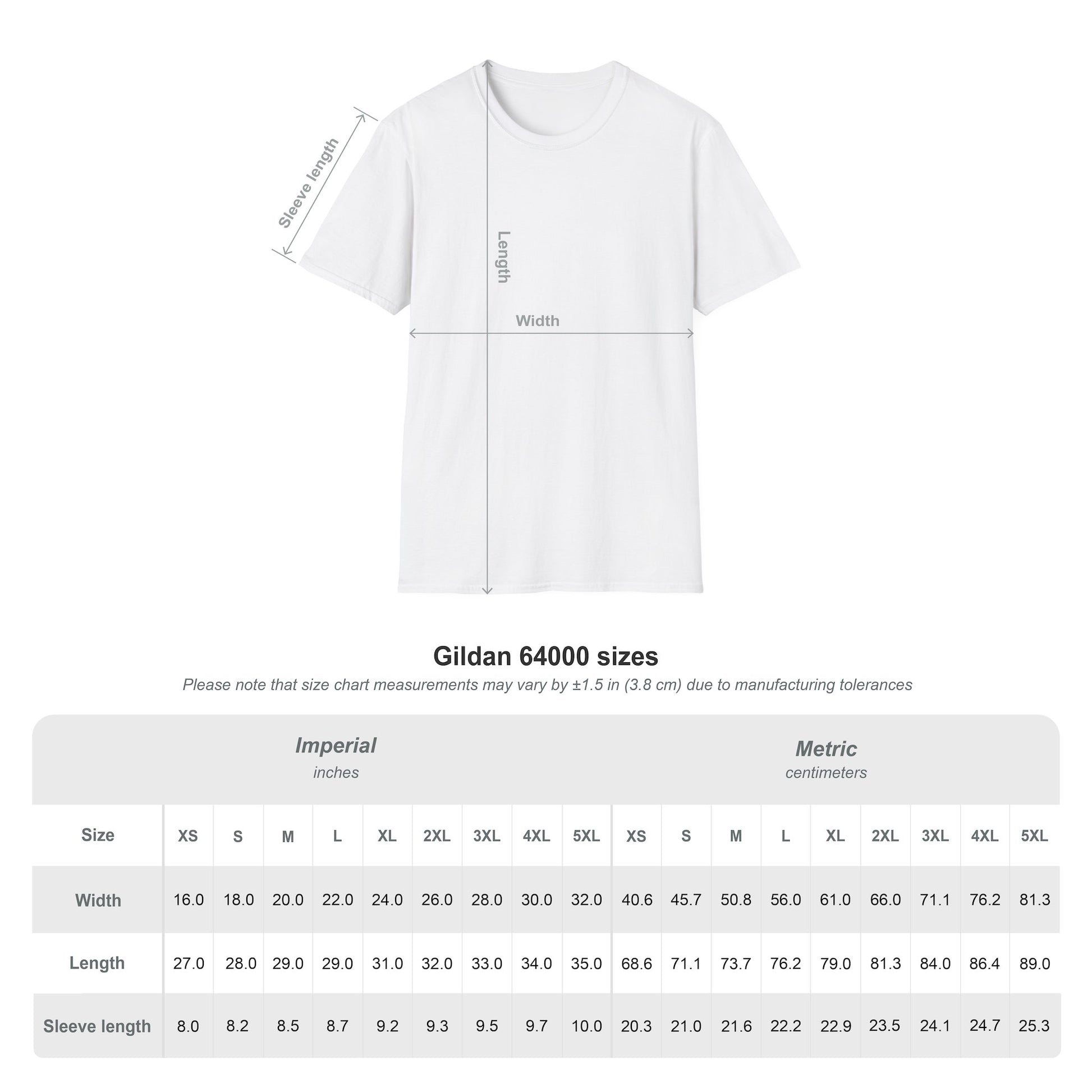 Size Chart for Gildan 64000
