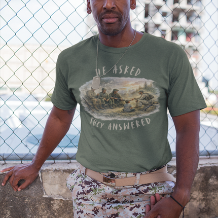 Veterans Watercolor Generations Unisex Tee 'He Asked They Answered' Memorial Military Tribute