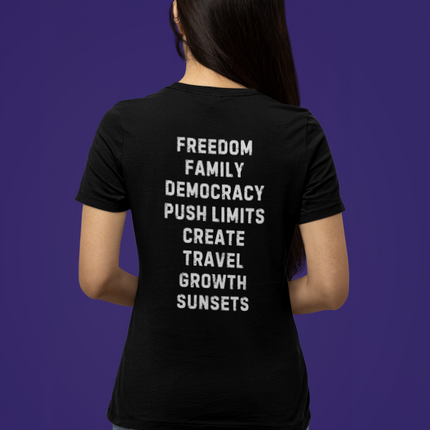 Inspiration Words V-Neck Unisex Tee — Pre and Post Retirement Motivational T-Shirt (Education • Family • Freedom)