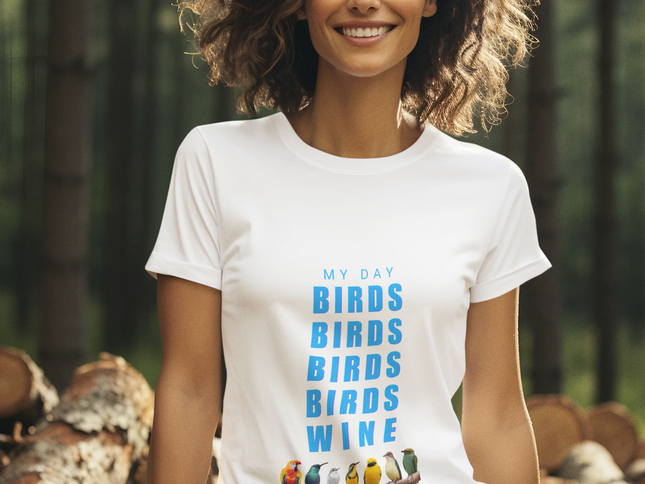 Birds Birds Birds Birds Wine T-Shirt — Funny Birdwatching Tee