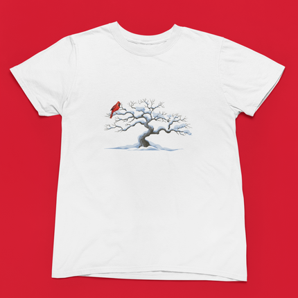 Cardinal on Wintery Tree T-Shirt — Minimal Nature Graphic Tee